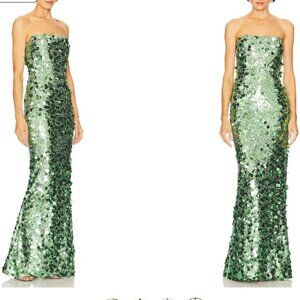 Bronx and Banco Farah Strapless Gown in Green & Multi sequins sparkle maxi dress